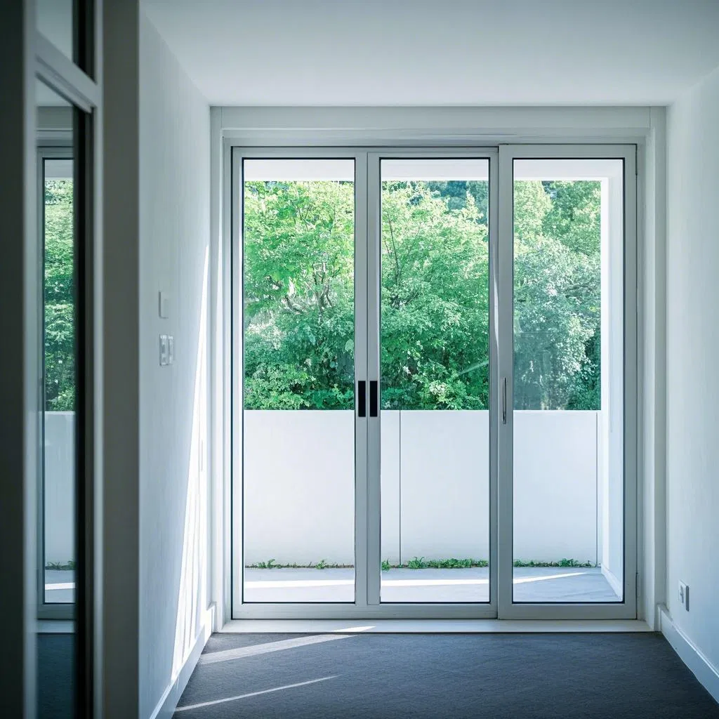 Portas deslizantes de alumínio elegantes 2 mm Quadro de abertura horizontal Porta deslizante de vidro 0