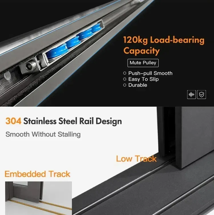 Portas deslizantes de alumínio elegantes 2 mm Quadro de abertura horizontal Porta deslizante de vidro 1