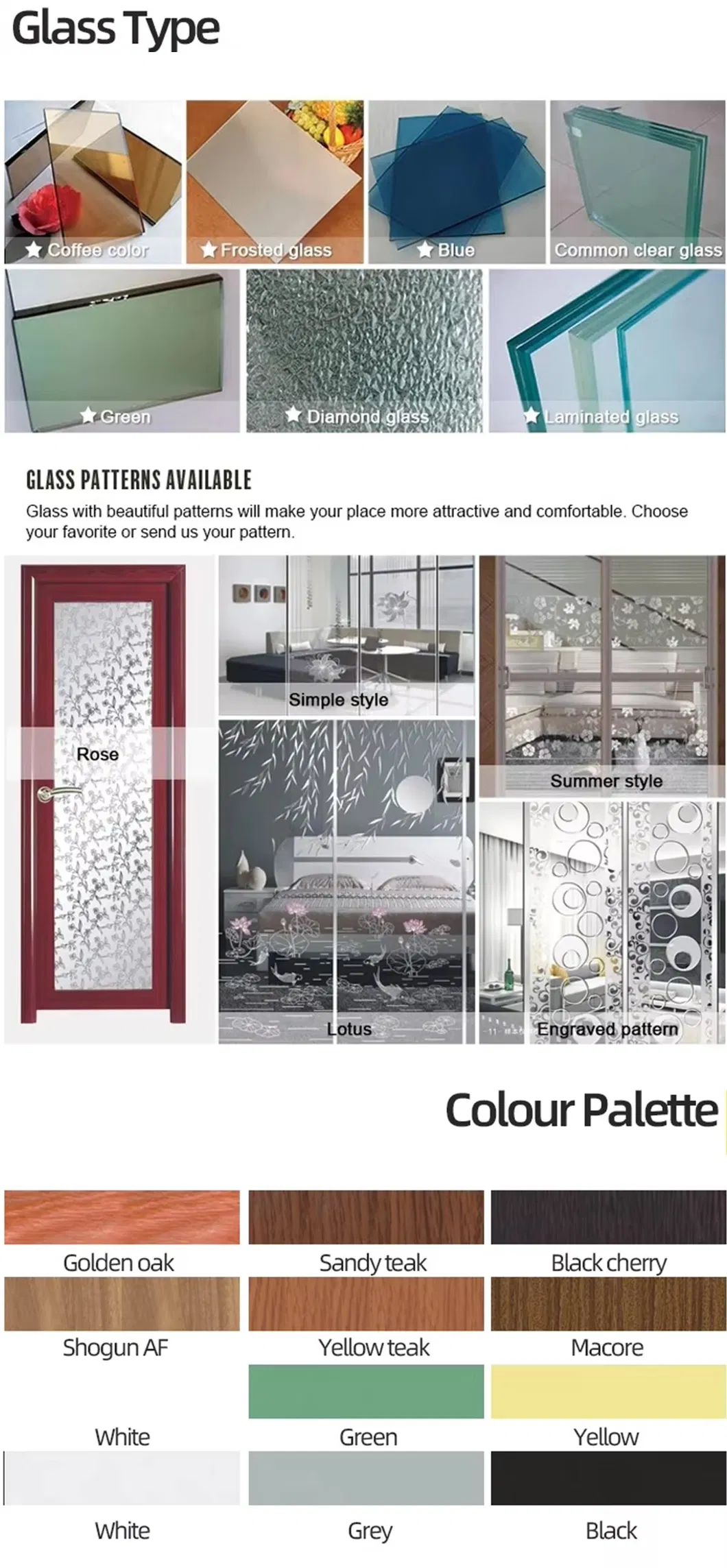 Portas deslizantes de alumínio elegantes 2 mm Quadro de abertura horizontal Porta deslizante de vidro 6